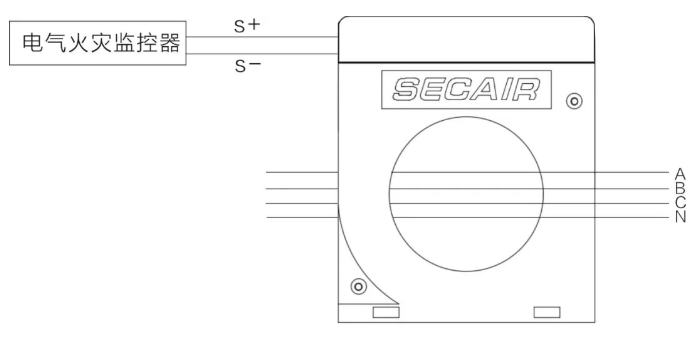 J-SCM41(160)剩余電流式<a href=http://m.fsliansheng.com.cn/dianqihuozai/ target=_blank class=infotextkey>電氣火災監控</a>探測器接線圖